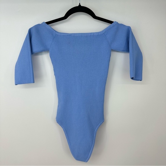 Victor Glemaud Blue Ribbed Cutout Shaping Long Sleeve Bodysuit - Picture 3 of 4
